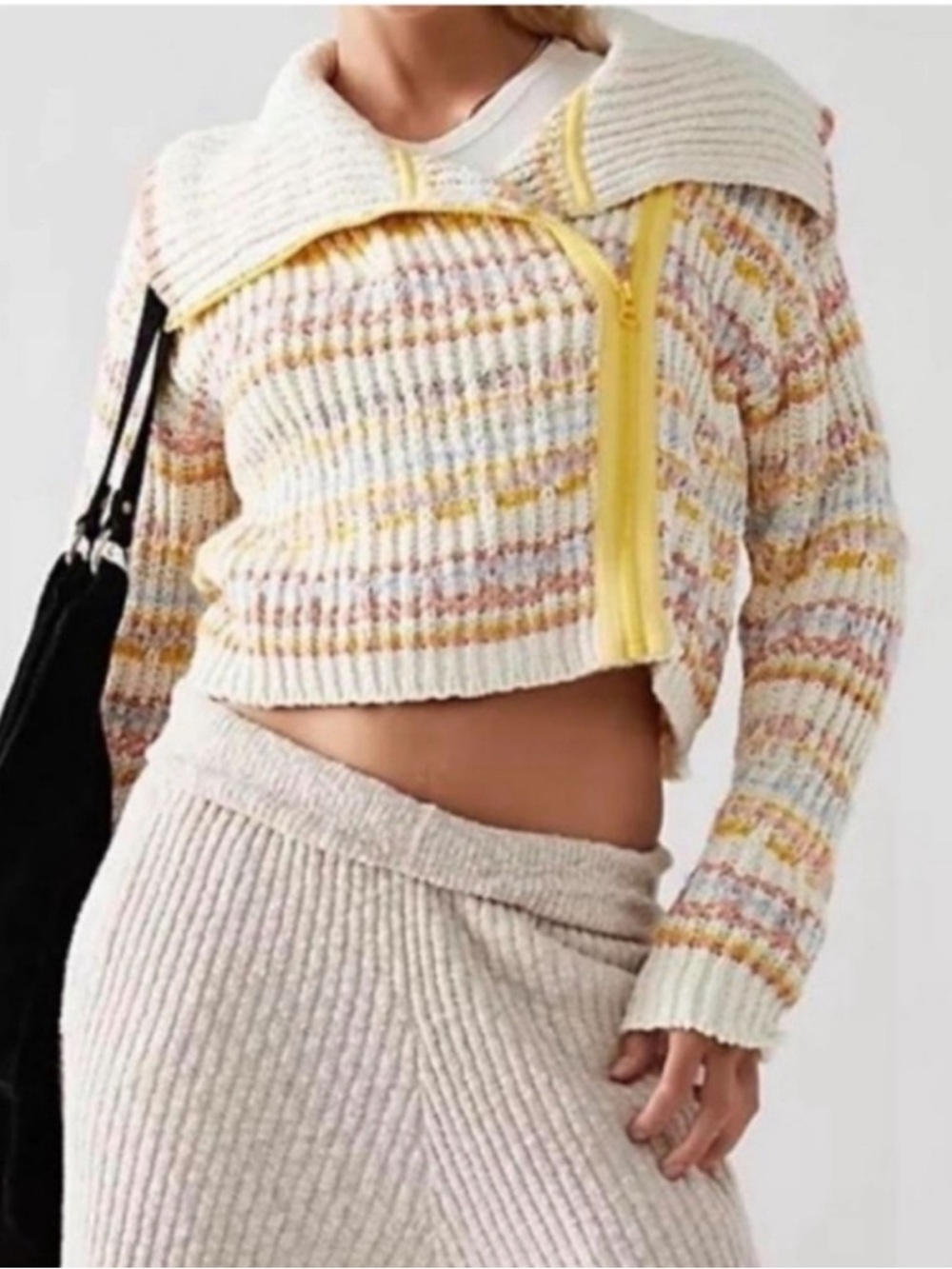 RARE Free People Multicolor Stripe Zip-Up Knit Sweater
